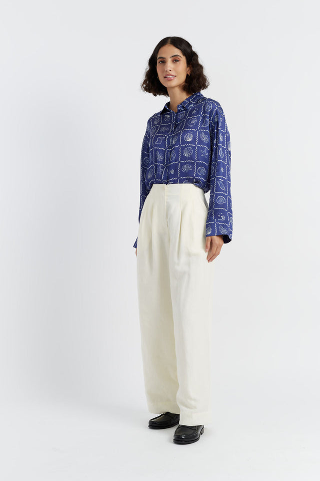 Women's Chinti and Parker Trousers Cream Tencel-Linen Pleat Size 6-16 image 1