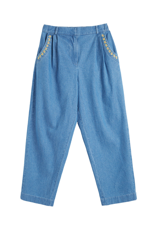 Blue Cotton Chambray Daisy Trousers image 5