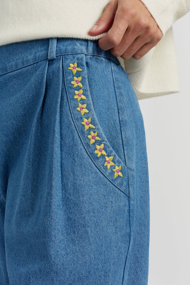 Blue Cotton Chambray Daisy Trousers image 2