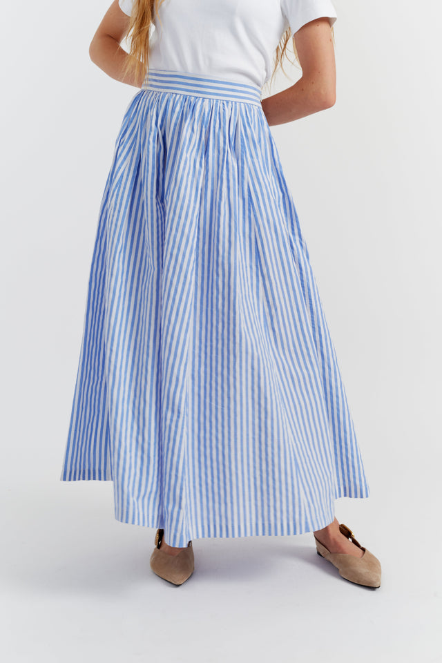 Blue Cotton Oxford Stripe Skirt image 2