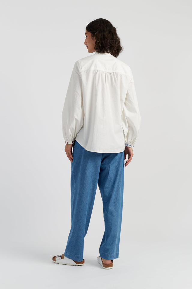 Cream Cotton Frill Embroidery Shirt image 3
