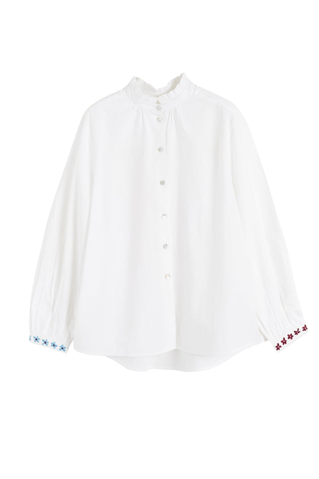 Cream Cotton Frill Embroidery Shirt image 5