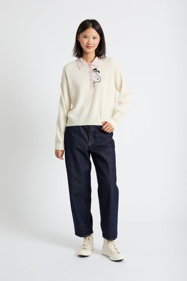 Cream Wool-Cashmere Peanuts Polo Shirt image 2