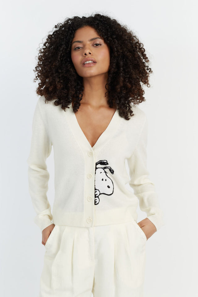 Cream Wool-Cashmere Snoopy Cardigan image 1