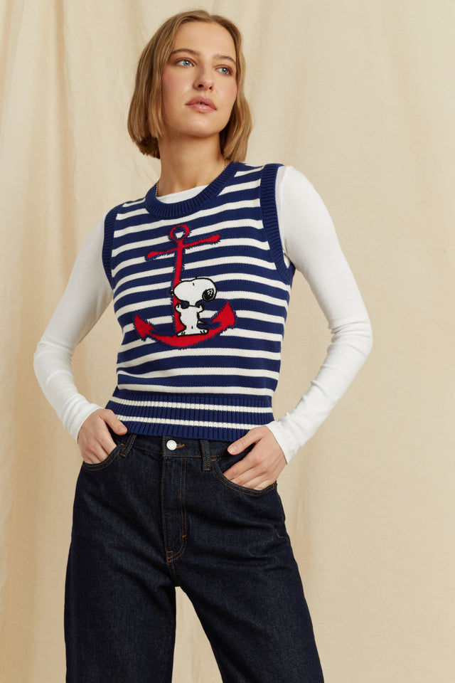 Women's Chinti and Parker Tank Blue Cotton Snoopy Anchor detail Size XS-3L image 2