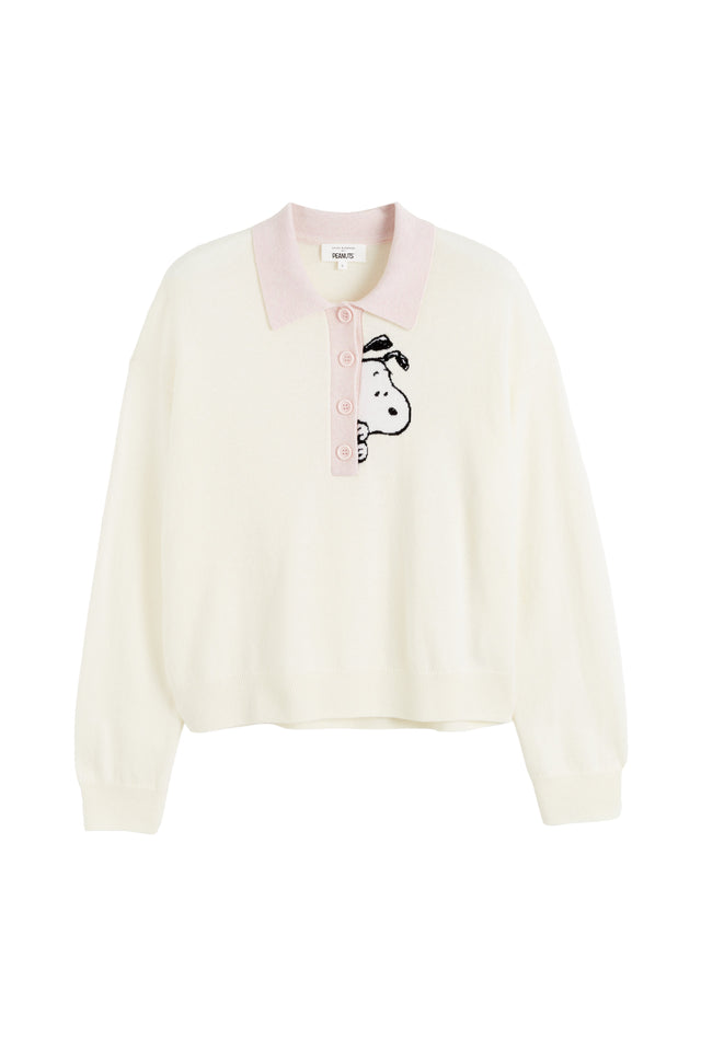 Cream Wool-Cashmere Peanuts Polo Shirt image 4