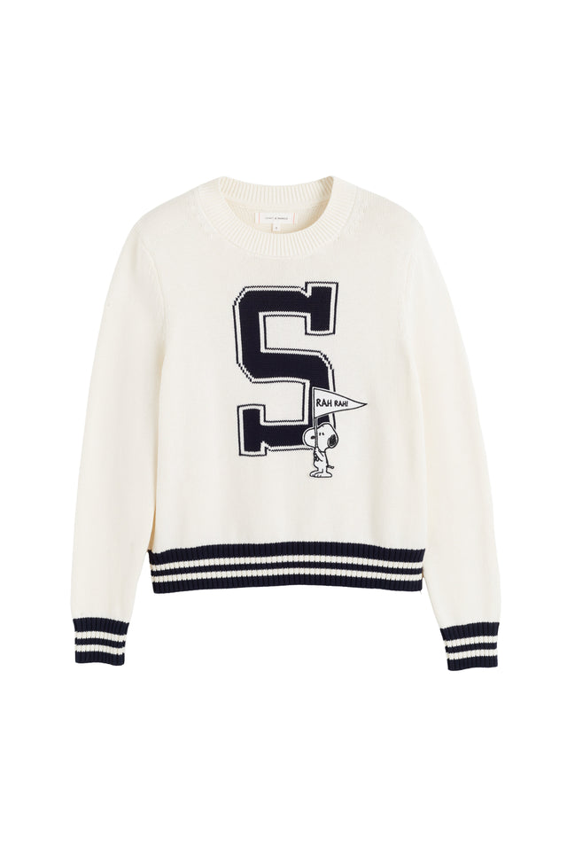 Cream Cotton Snoopy Varsity Sweater image 4