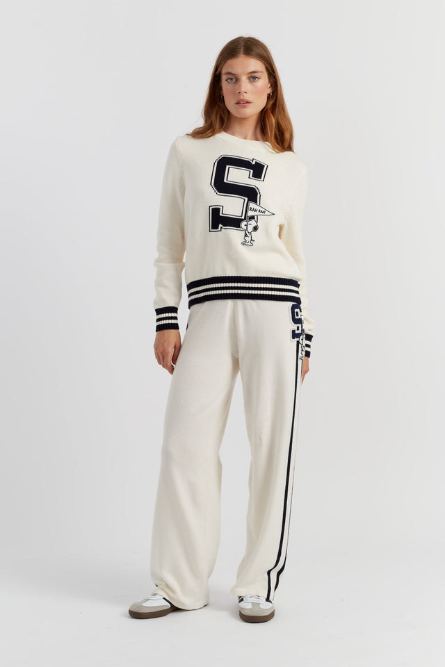 Cream Cotton Snoopy Varsity Sweater image 2