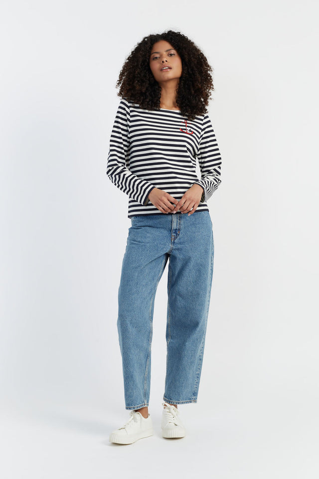 Women's Chinti and Parker T-shirt Navy Cotton Heart Breton Snoopy Long Sleeve Size XS-3L image 2