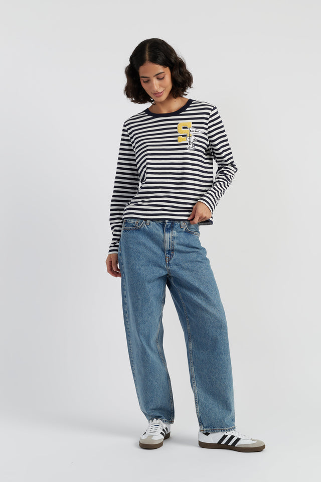 Navy Cotton Snoopy Varsity Long Sleeve T-shirt image 2