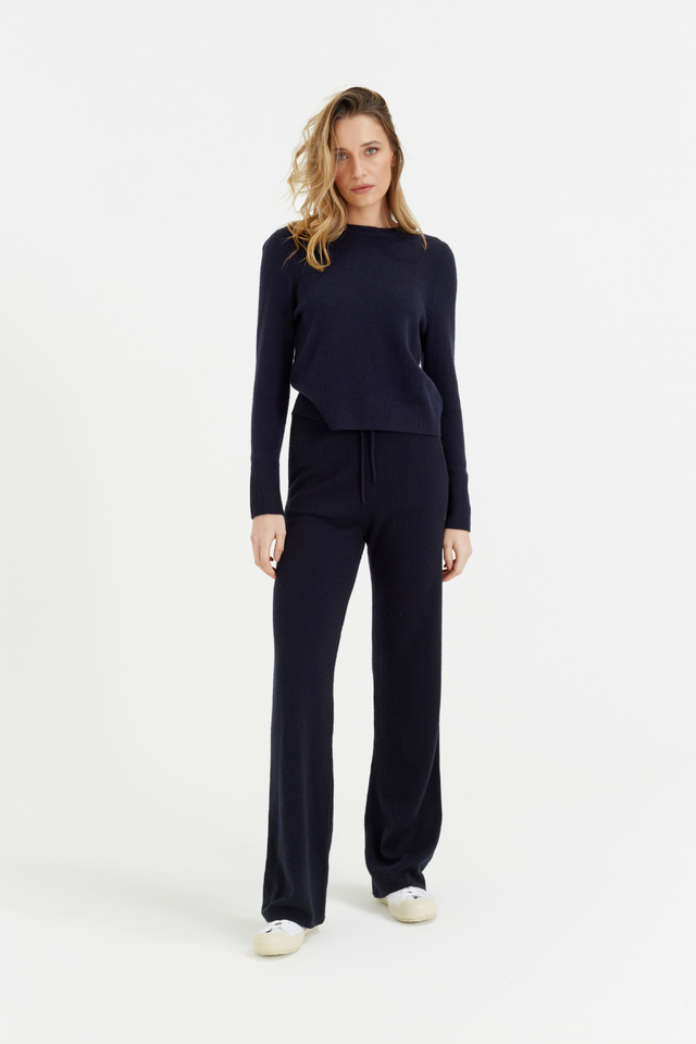 Navy Pure Cashmere Wide-Leg Pants image 1