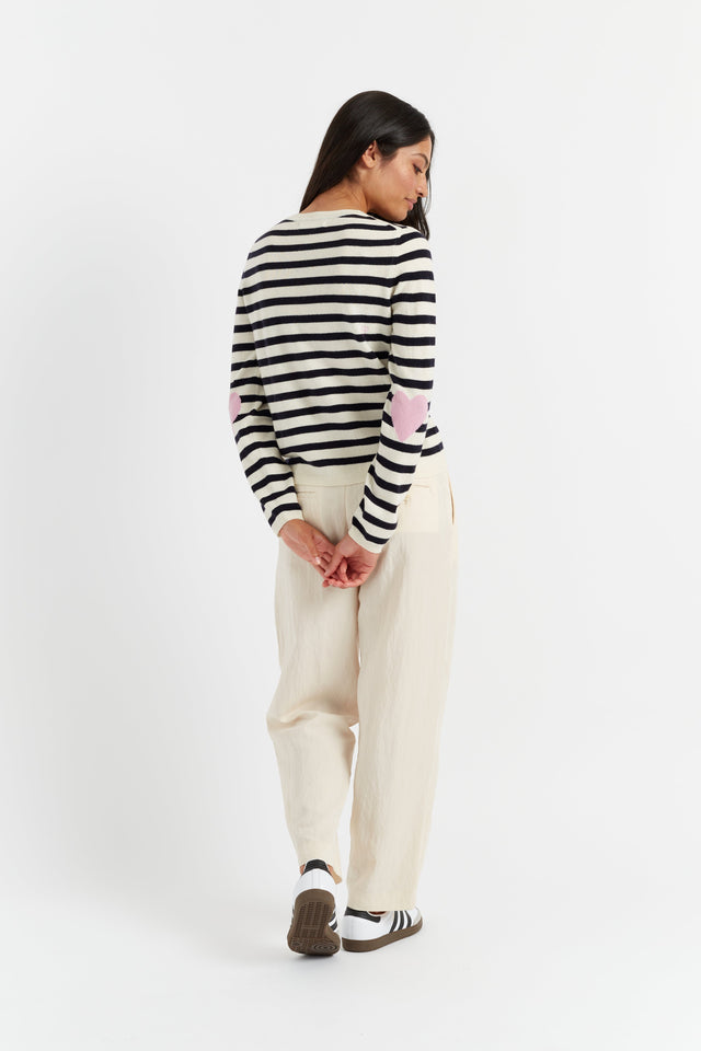 Navy Wool-Cashmere Heart Elbow Patch Sweater image 2