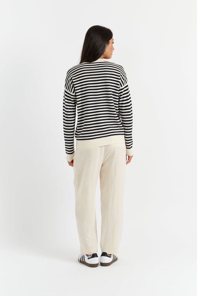 Navy Wool-Cashmere Stripe V-Neck Sweater image 2