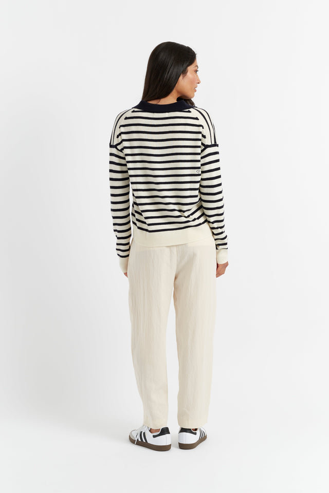 Navy Wool-Cashmere Striped Collar Sweater image 2