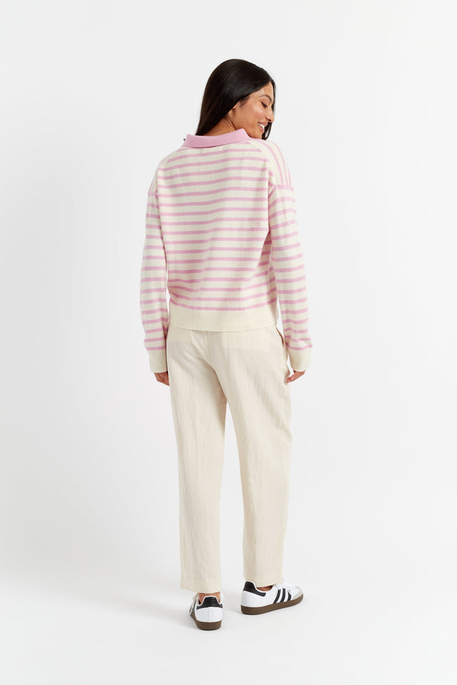 Pink-Lemonade Wool-Cashmere Striped Collar Sweater image 2