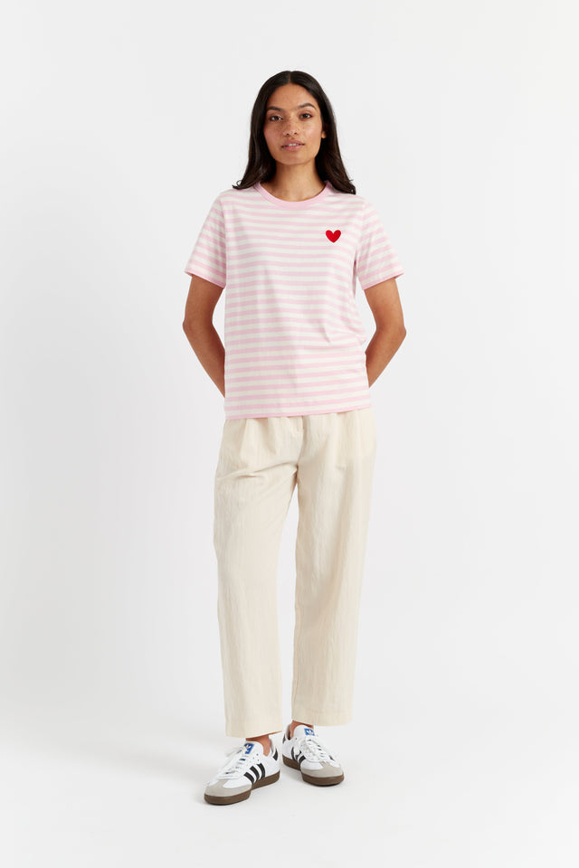Pink-Lemonade Heart Breton Organic Cotton T-Shirt image 4