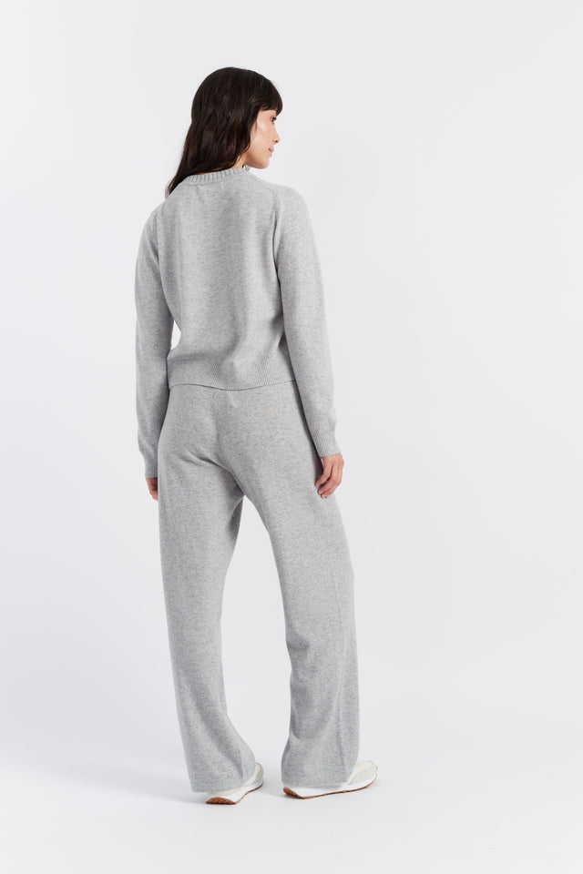 Light-Grey Wool-Cashmere Crew Neck Cardigan image 3