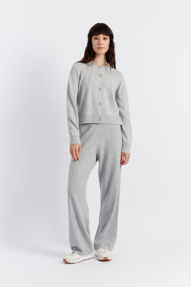 Light-Grey Wool-Cashmere Crew Neck Cardigan image 4