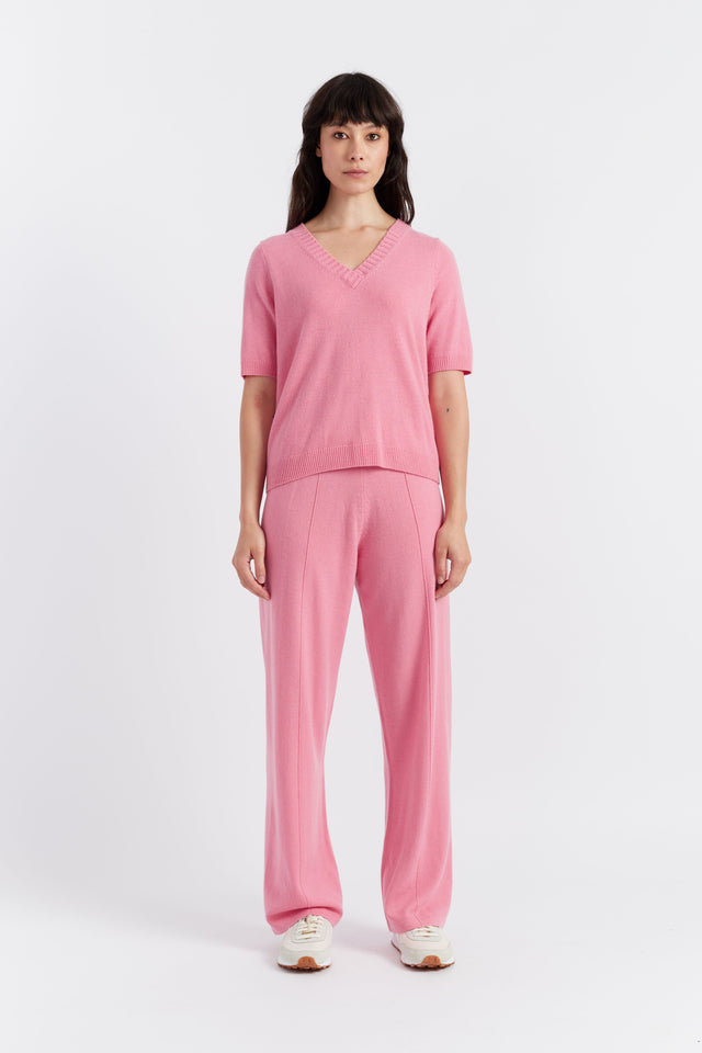 Pink Wool-Cashmere V-Neck T-shirt image 4