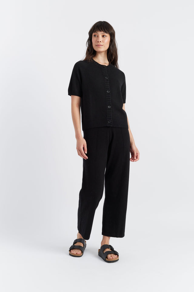 Black Wool-Cashmere Cropped Track Pants image 1