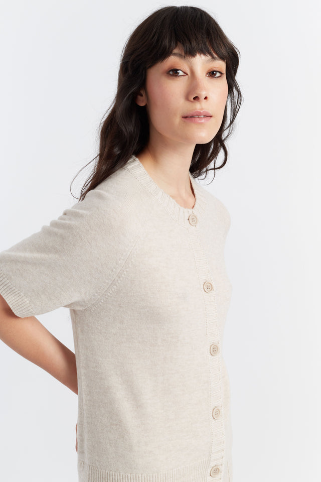 Light-Oatmeal Wool-Cashmere Button T-Shirt image 1