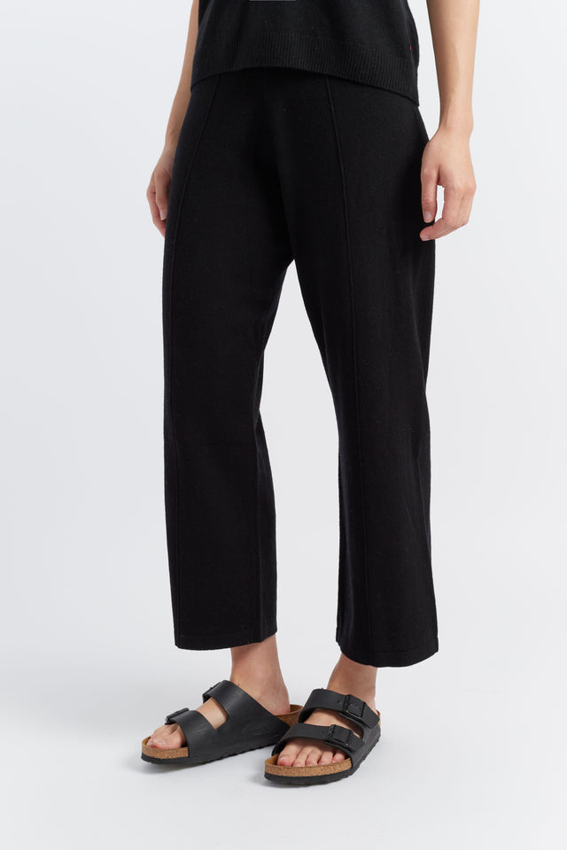 Black Wool-Cashmere Cropped Track Pants image 4