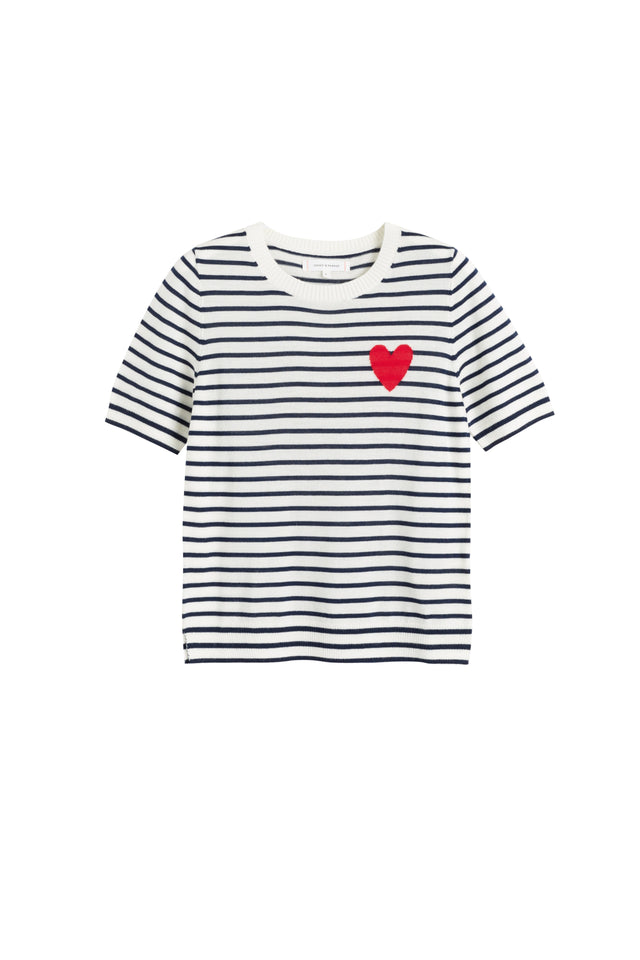 Women's Chinti and Parker T-shirt Cream-Navy 100% Merino Heart Breton Size XS-3L image 2