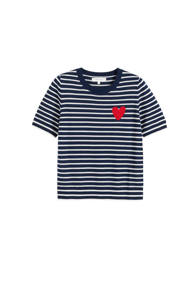 Navy-Cream Merino Heart Breton T-shirt image 2