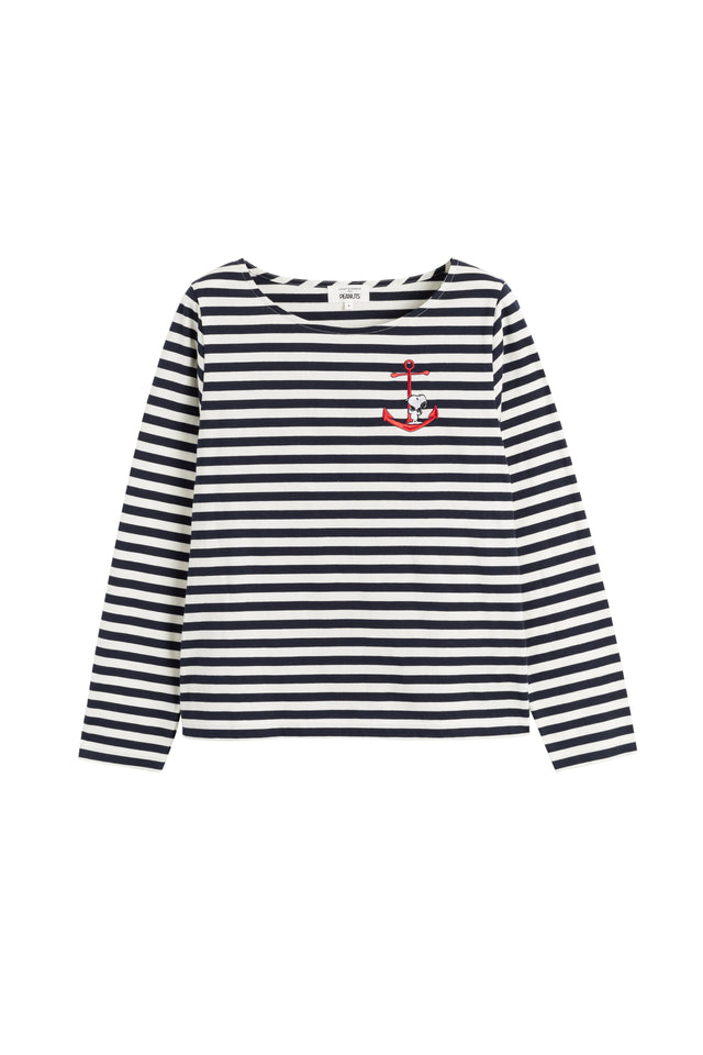 Navy Cotton Heart Breton Snoopy Long Sleeve T-Shirt image 2