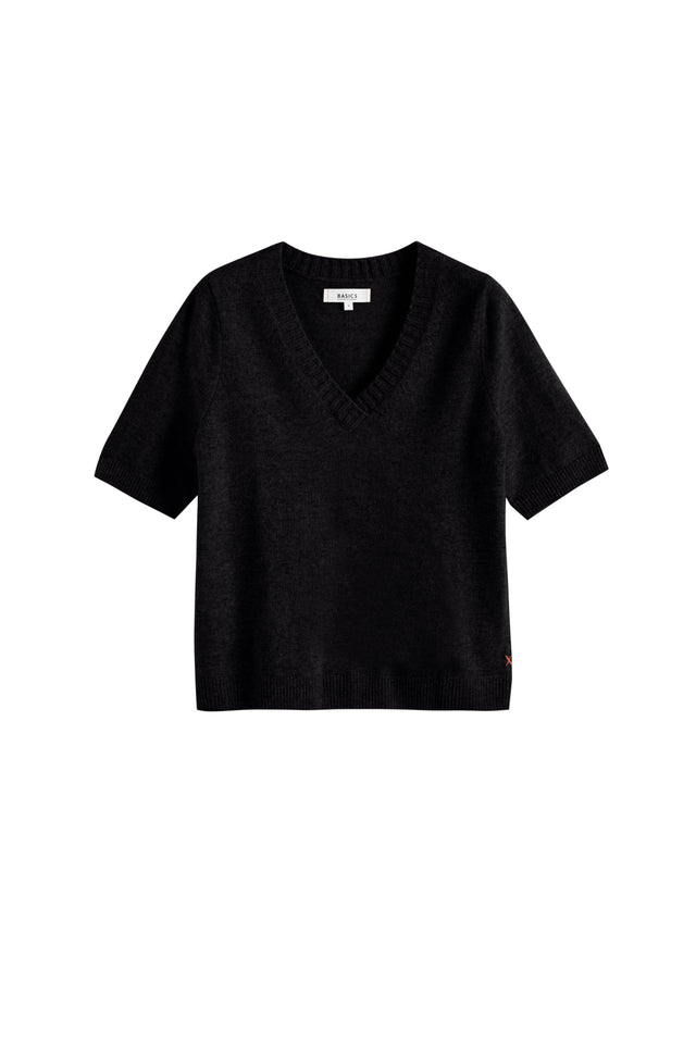 Black Wool-Cashmere V-Neck T-shirt image 2