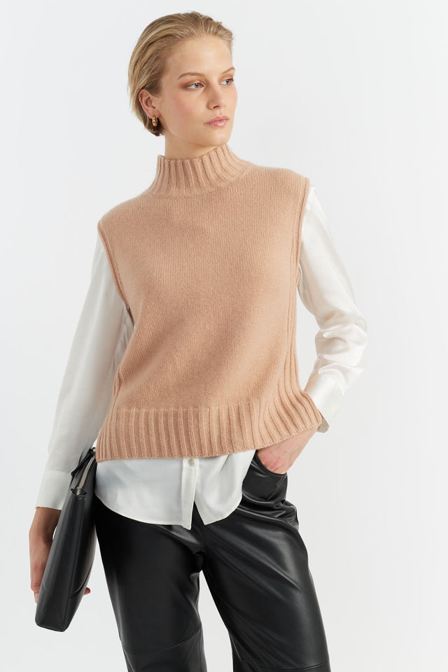 Warm-Beige Cashmere Funnel Tank image 1