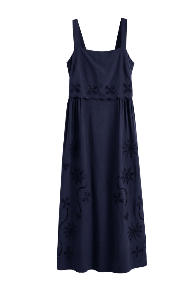 Navy Linen-Blend Broderie Summer Dress image 5