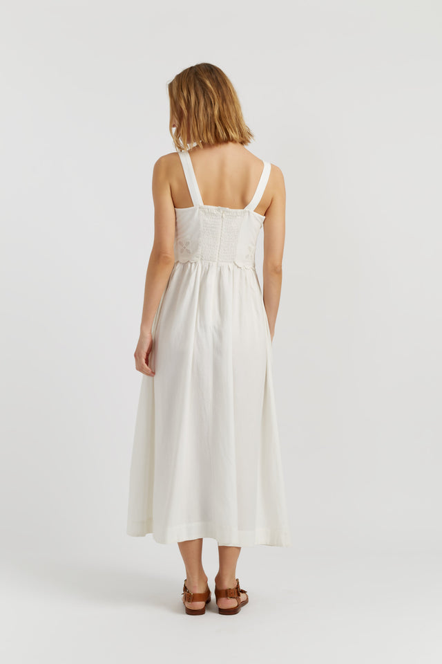 Cream Linen-Blend Broderie Summer Dress image 3