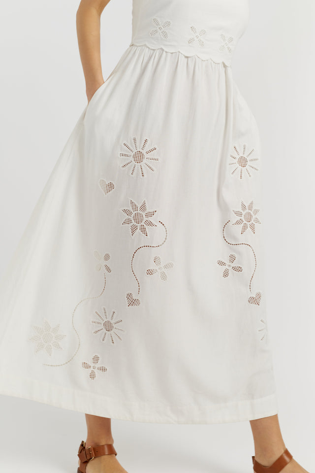 Cream Linen-Blend Broderie Summer Dress image 4