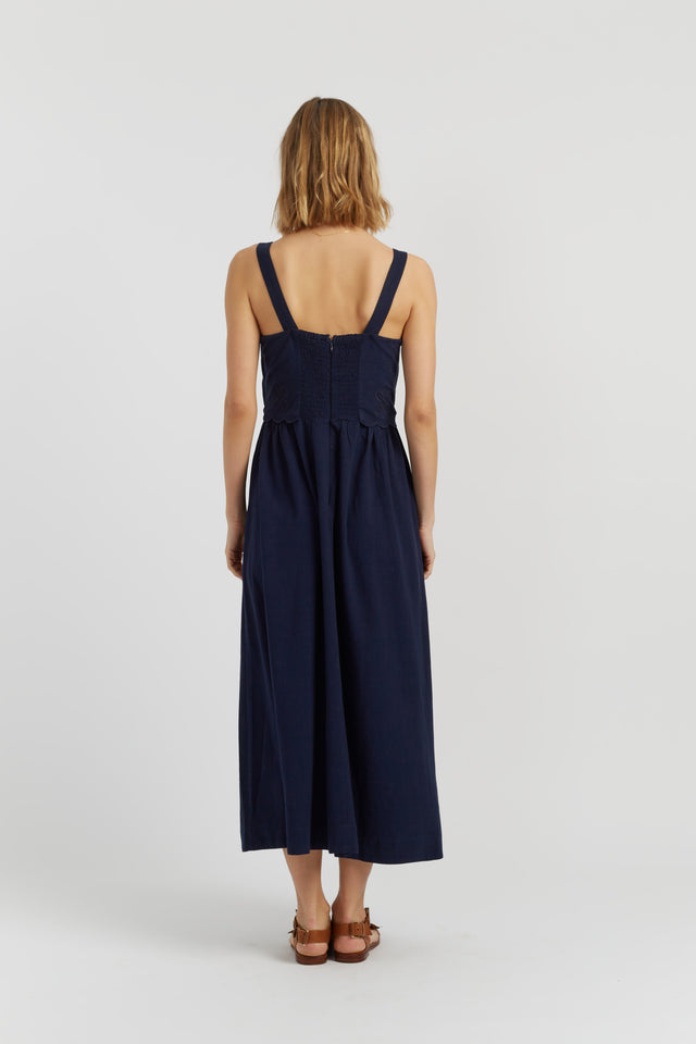 Navy Linen-Blend Broderie Summer Dress image 3