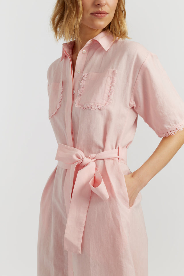 Chinti and Parker Women's Dress Light-Pink Linen-Blend Scallop Shirt shape image 2