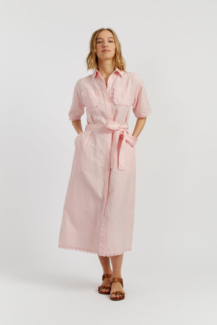 Chinti and Parker Women's Dress Light-Pink Linen-Blend Scallop Shirt shape