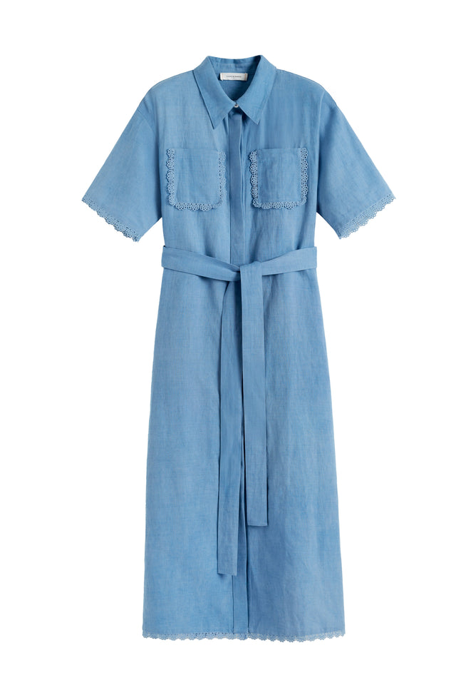 Chinti and Parker Women's Dress Dusty-Blue Linen-Blend Scallop Shirt style image 4