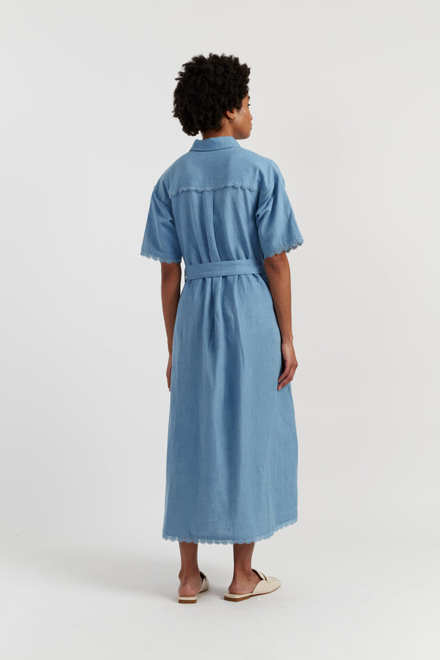 Chinti and Parker Women's Dress Dusty-Blue Linen-Blend Scallop Shirt style image 3