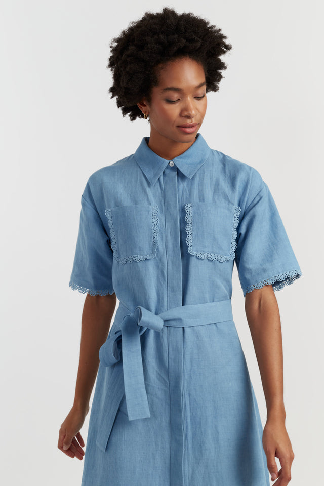Chinti and Parker Women's Dress Dusty-Blue Linen-Blend Scallop Shirt style image 2