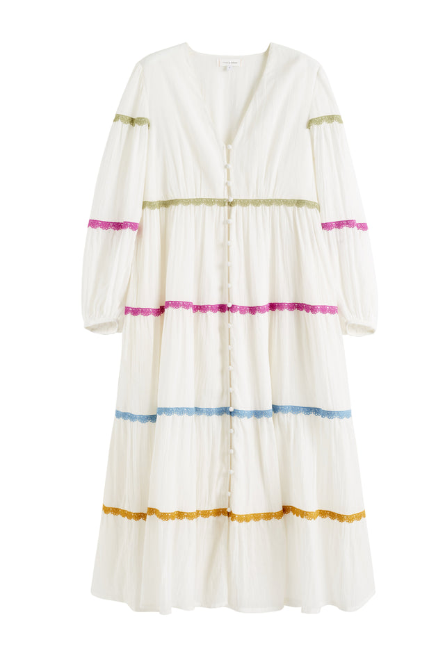 Cream Cotton Rainbow Scallop Dress image 4