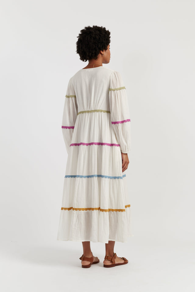 Cream Cotton Rainbow Scallop Dress image 3