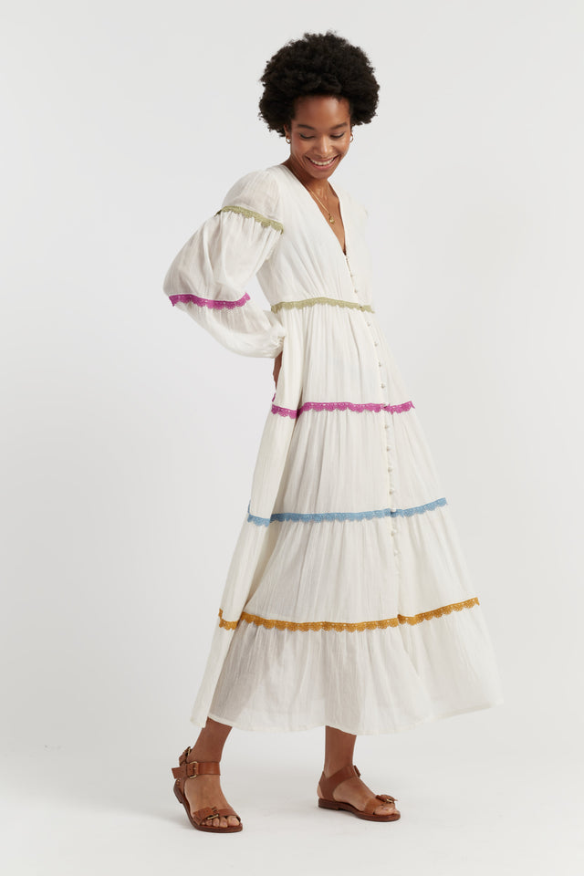 Cream Cotton Rainbow Scallop Dress image 2