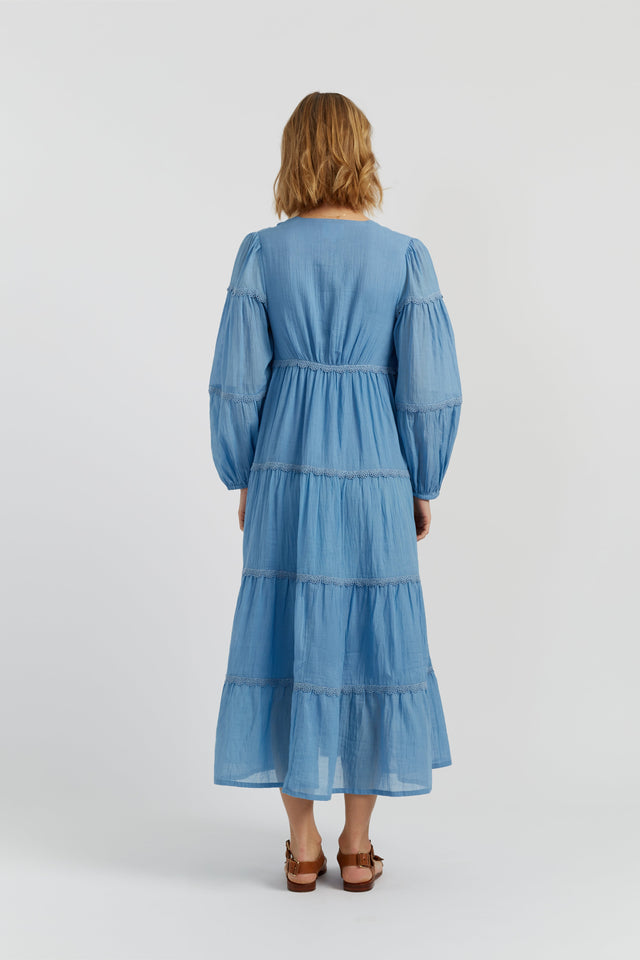 Dusty-Blue Cotton Scallop Dress image 3
