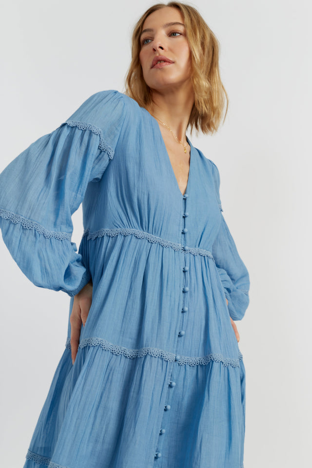 Dusty-Blue Cotton Scallop Dress image 2