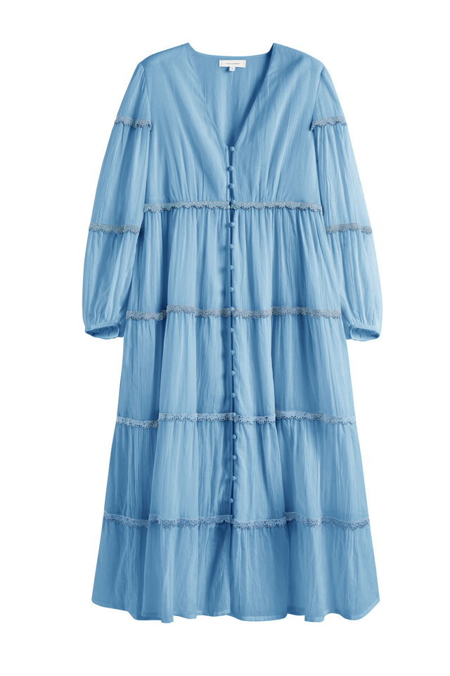 Dusty-Blue Cotton Scallop Dress image 4