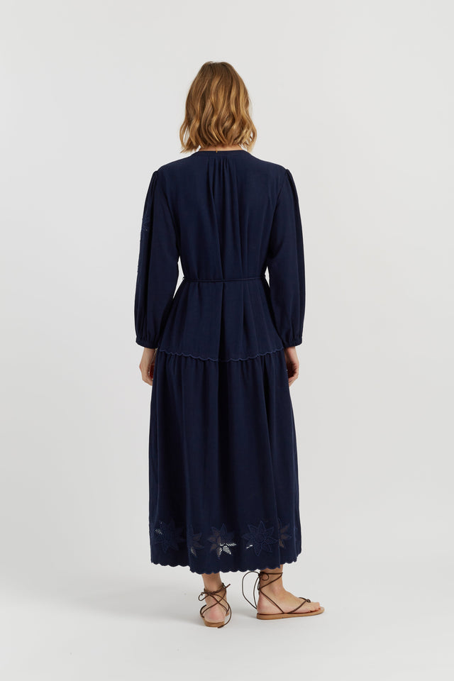 Navy Linen-Blend Broderie Dress image 4