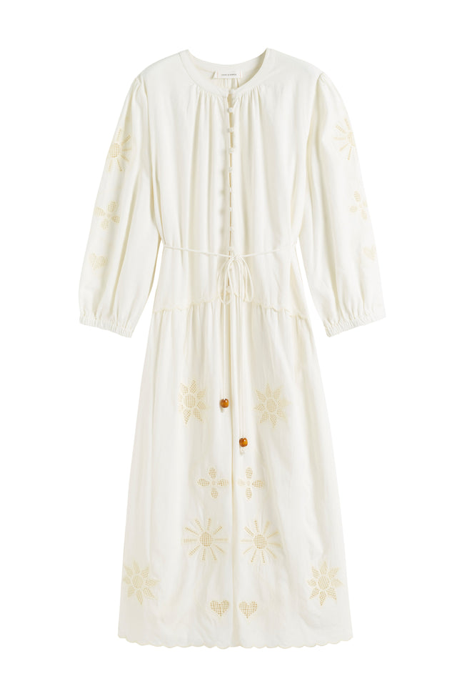 Cream Linen-Blend Broderie Dress image 5