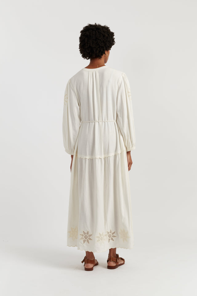 Cream Linen-Blend Broderie Dress image 4