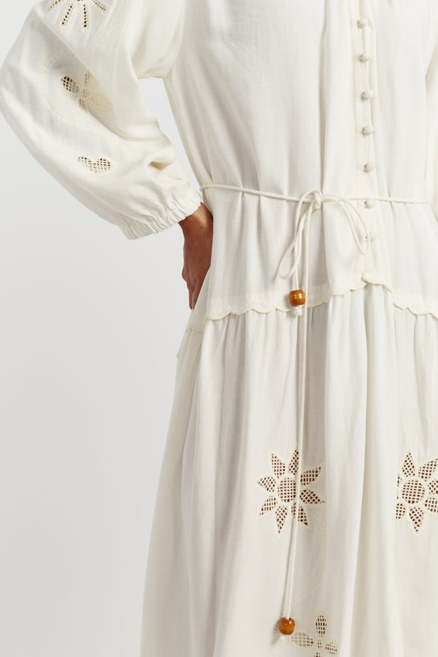Cream Linen-Blend Broderie Dress image 3